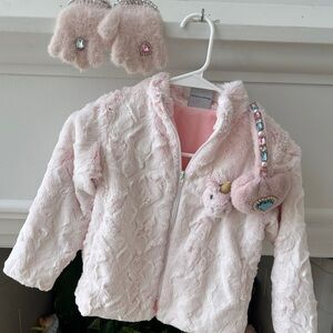 Soft Pink Faux Fur Girls Jacket with Heart Purse